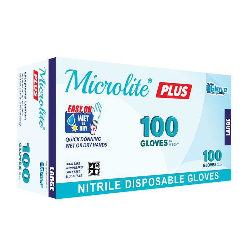 TGC MICROLITE PLUS NITRILE DISPOSABLE GLOVES LARGE (BX=100)