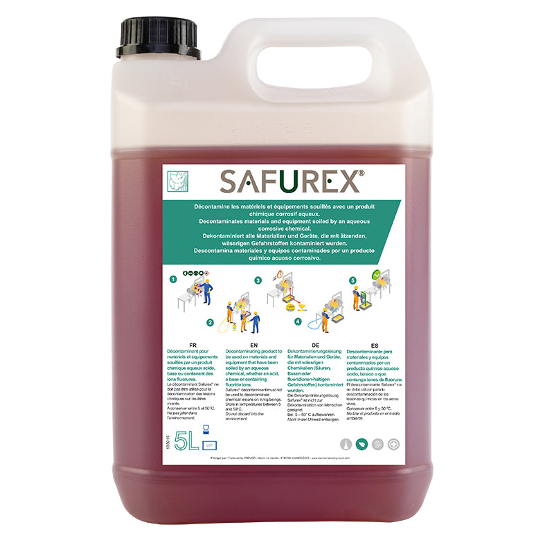 SAFUREX 5 LITRE CONTAINER – LIQUID CHEMICAL DECONTAMINANT FOR CORROSIVE CHEMICALS & FLUORIDES