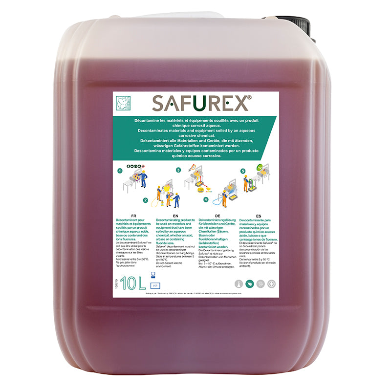 SAFUREX 10 LITRE CONTAINER – LIQUID CHEMICAL DECONTAMINANT FOR CORROSIVE CHEMICALS & FLUORIDES