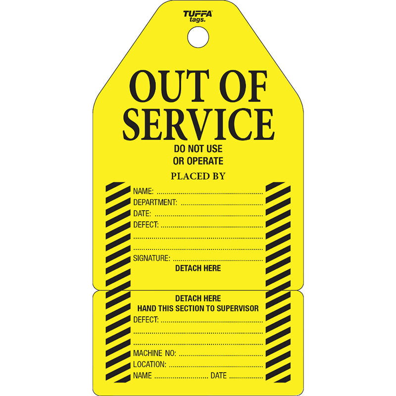 OS02 TUFFA OUT OF SERVICE POLY TAGS WITH TEAR OFF SECTION PK/100