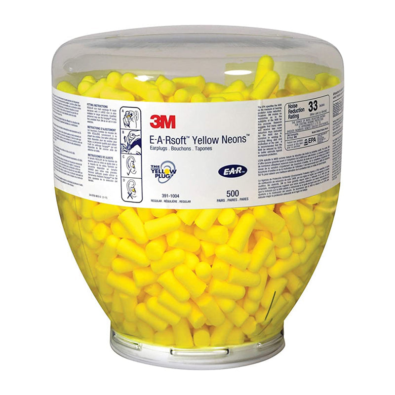 391-1004 3M E-A-RSOFT NEON REFILL UNCORDED EARPLUGS 500PR/BOTTLE