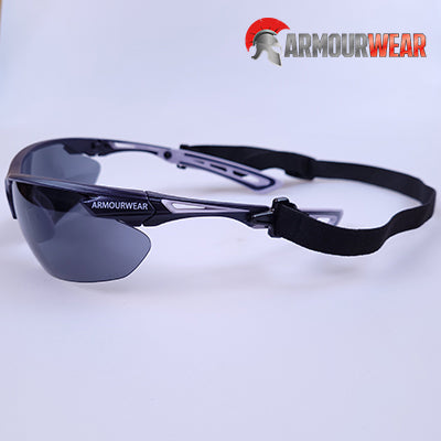 28953 ARMOURWEAR TRAX AF SMOKE SAFETY GLASSES + STRAP