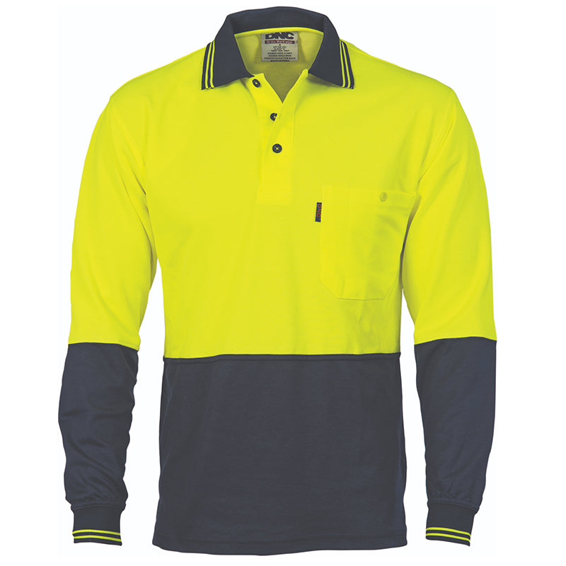 3816 185GSM COTTON BACK HIVIS 2TONE POLO L/S