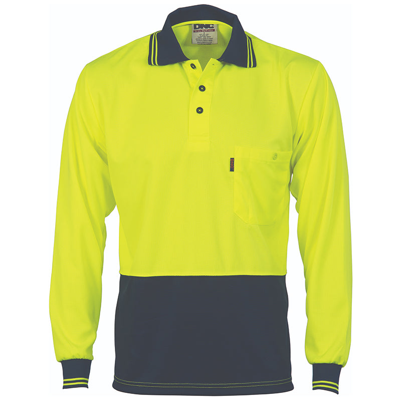 3813 DNC HI VIS 2 TONE COOL BREATHE LONG SLEEVE POLO SHIRT