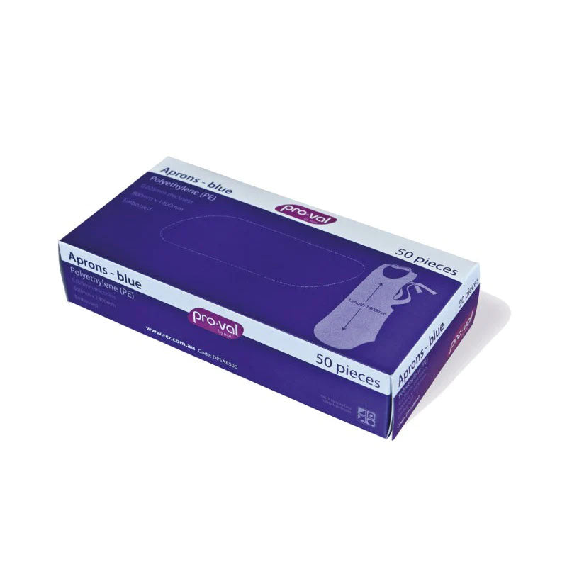 DPEAB500 RCR BLUE DISPOSABLE APRON 1400X800MM BOX/50 PCS