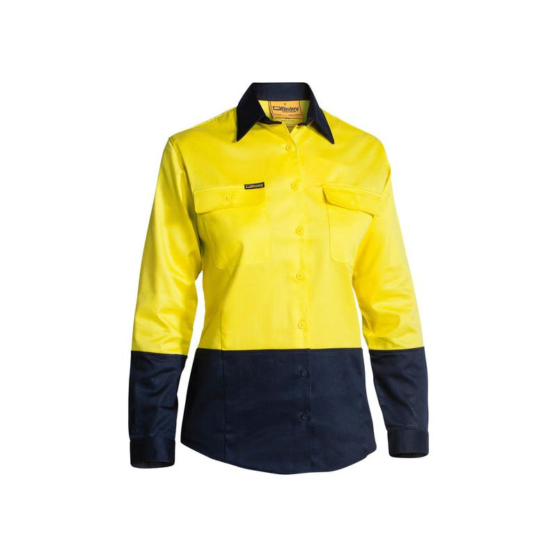 BL6267 BISLEY LADIES DRILL LONG SLEEVE HI VIS SHIRT