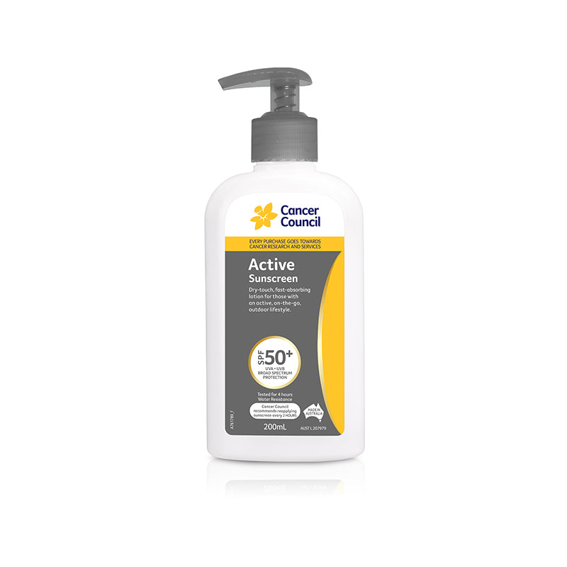 1181 CANCER COUNCIL SUNSCREEN 200ml PUMP ACTIVE SPF 50+