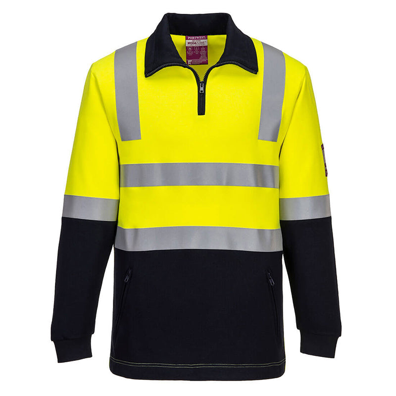MF202 PORTWEST MODAFLAME FLAME RESISTANT HI-VIS BRUSHED TAPED FLEECE JUMPER