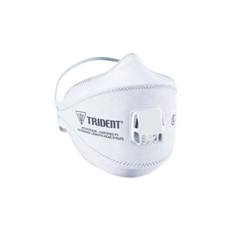RTCFFP2V TRIDENT FLAT FOLD P2 VALVED RESPIRATOR – REGULAR STRAP BOX 20