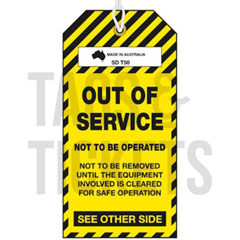 SDT50 OUT OF SERVICE TAG YELLOW/BLACK PACK/100