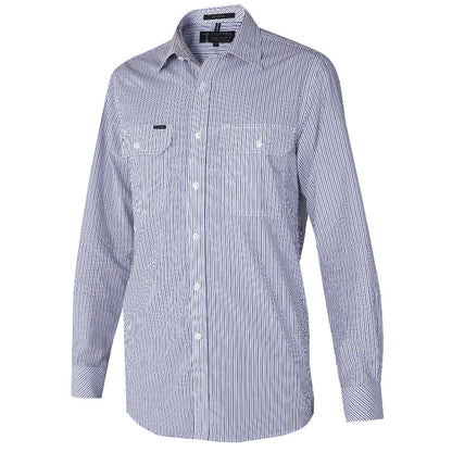 RMPC058 MENS YARN DYE STRIPE LONG SLEEVE SHIRT DUAL POCKET