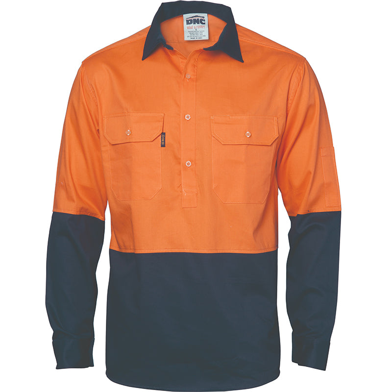 3834 DNC CLOSE FRONT COTTON DRILL L/S SHIRT WITH GUSSET SLEEVE