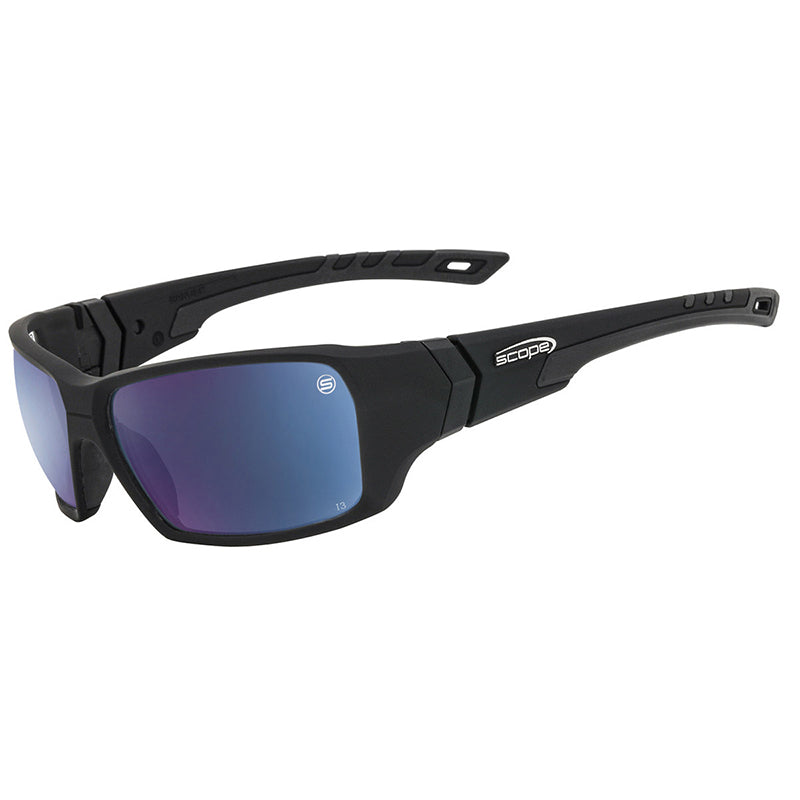 840BM SCOPE RANGER FROZEN BLACK FRAME BLUE MIRROR LENS SAFETY GLASSES