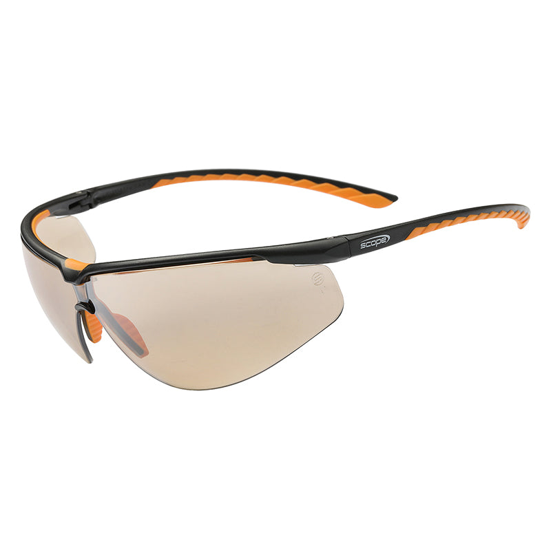 390LBM SCOPE AIR FLEX BLACK/ORANGE FRAME LIGHT BROWN MIRROR LENS SAFETY GLASSES