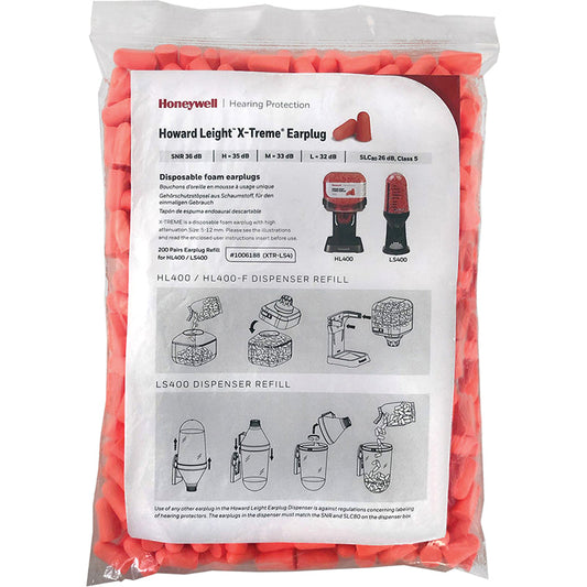 XTR-LS4-REFILL HONEYWELL X-TREME UNCORDED EARPLUGS 26db Class 5 REFILL BAG=200PRS