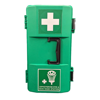 DIPHOTERINE FIRST AID CARRY BOX – EMPTY – 400x203x145MM COMES WITH FIRST AID CROSS AND DIPHOTERINE STICKERS