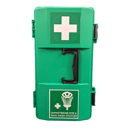 DIPHOTERINE FIRST AID CARRY BOX – EMPTY – 400x203x145MM COMES WITH FIRST AID CROSS AND DIPHOTERINE STICKERS