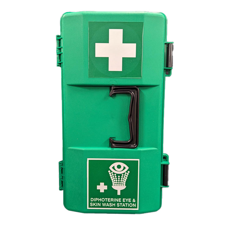 DIPHOTERINE FIRST AID CARRY BOX – EMPTY – 400x203x145MM COMES WITH FIRST AID CROSS AND DIPHOTERINE STICKERS
