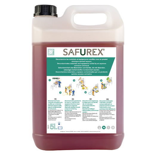 SAFUREX 5 LITRE CONTAINER – LIQUID CHEMICAL DECONTAMINANT FOR CORROSIVE CHEMICALS & FLUORIDES