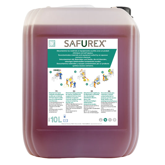 SAFUREX 10 LITRE CONTAINER – LIQUID CHEMICAL DECONTAMINANT FOR CORROSIVE CHEMICALS & FLUORIDES