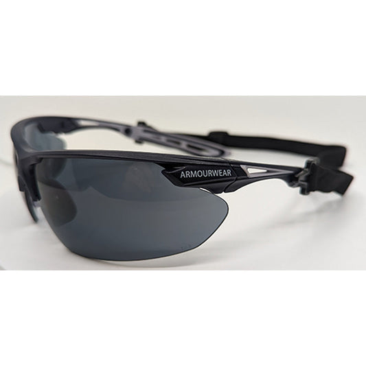 28953 ARMOURWEAR TRAX AF SMOKE SAFETY GLASSES + STRAP