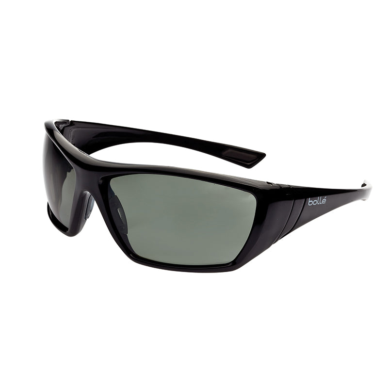 1652607 BOLLE HUSTLER BLACK FRAME SMOKE POLARISED LENS SAFETY GLASSES