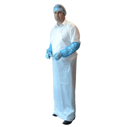 50255 RCR EXTRA LONG WHITE PE DISPOSABLE APRON 1600X800MM BX=50 PCS
