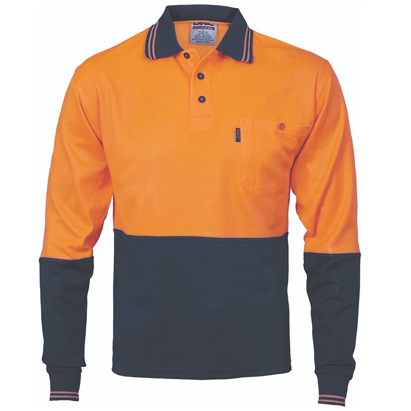 3816 185GSM COTTON BACK HIVIS 2TONE POLO L/S