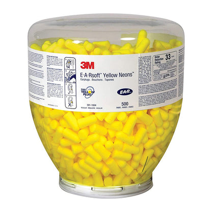 391-1004 3M E-A-RSOFT NEON REFILL UNCORDED EARPLUGS 500PR/BOTTLE