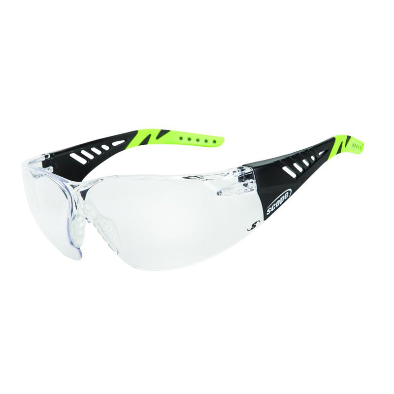 500BC SCOPE BIOSPHERE BLACK/GREEN FRAME CLEAR LENS SAFETY GLASSES