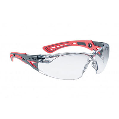 RUSHPSPSIS BOLLE RUSH+ SMALL CORAL/GREY TEMPLES ANTI-SCRATCH ANTI-FOG CLEAR LENS SAFETY GLASSES