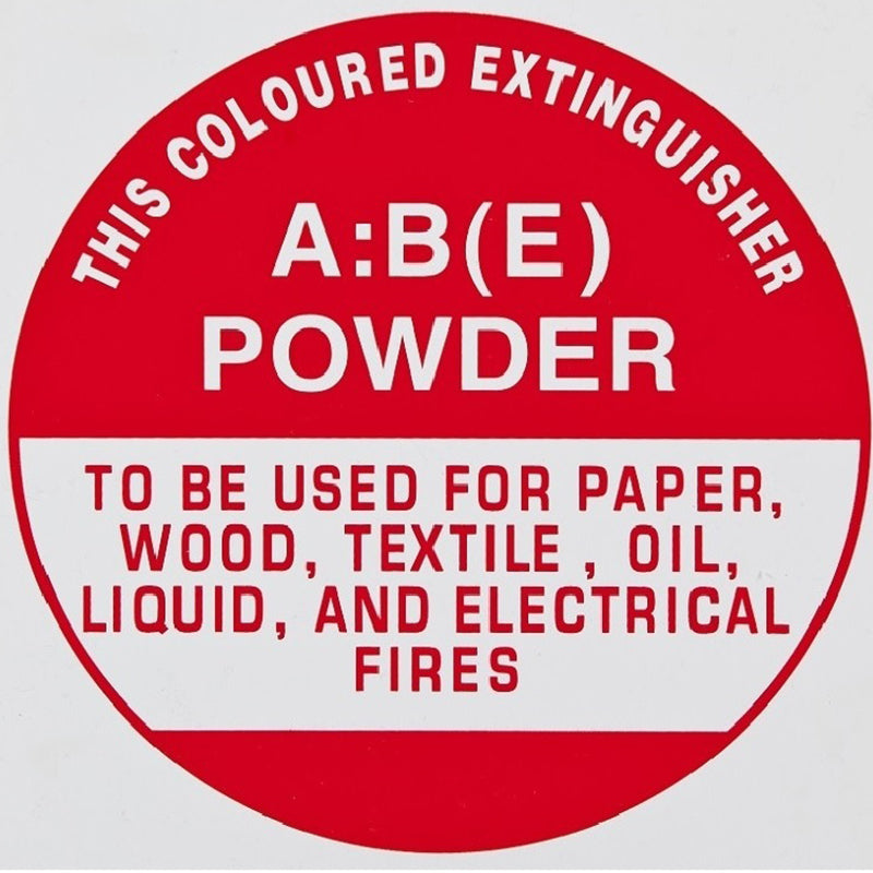 IDABEMET INSTRUCTION SIGN ABE DRY POWDER (205mm dia) – METAL