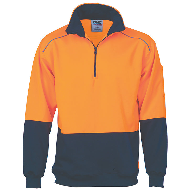 3928 POLY COTTON HV 1/2 ZIP FLEECY WITH REF PIPING