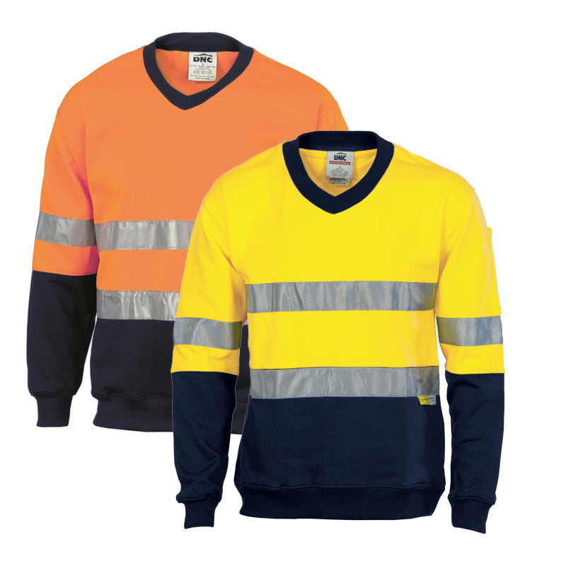 3924 2TONE HI VIZ COTTON FLEECY VNECK SWEAT 3MTAPE