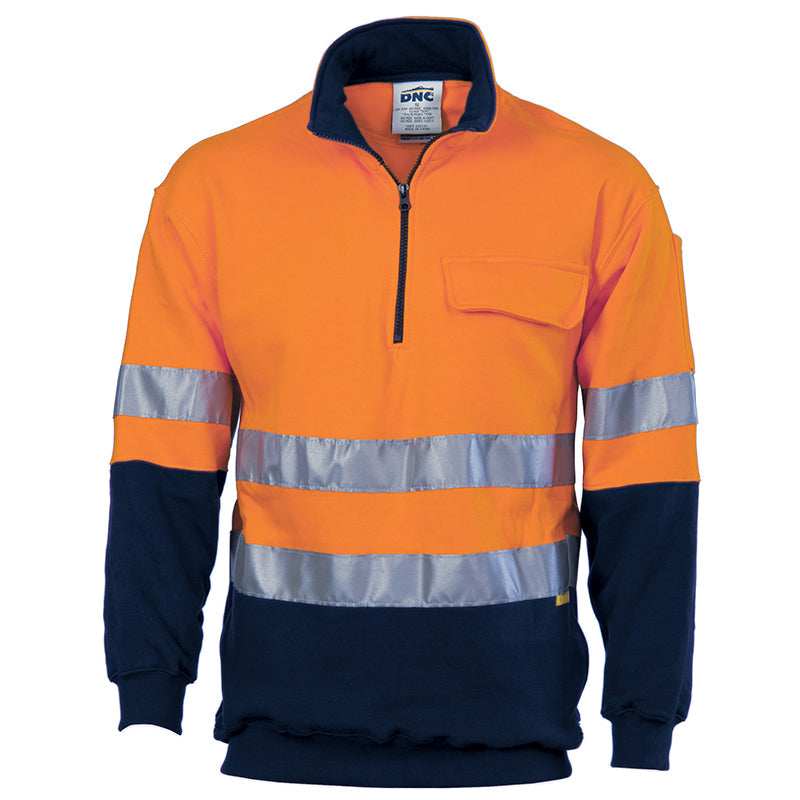 3925 DNC HI VIS 2 TONE 1/2 ZIP COTTON FLEECE WITH REFL TAPE