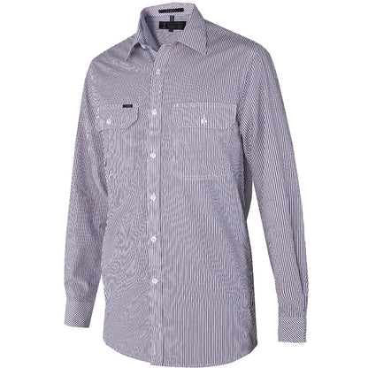 RMPC058 MENS YARN DYE STRIPE LONG SLEEVE SHIRT DUAL POCKET