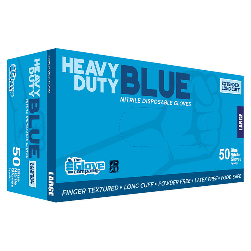 TGC HEAVY DUTY BLUE NITRILE DISPOSABLE GLOVES BX=50