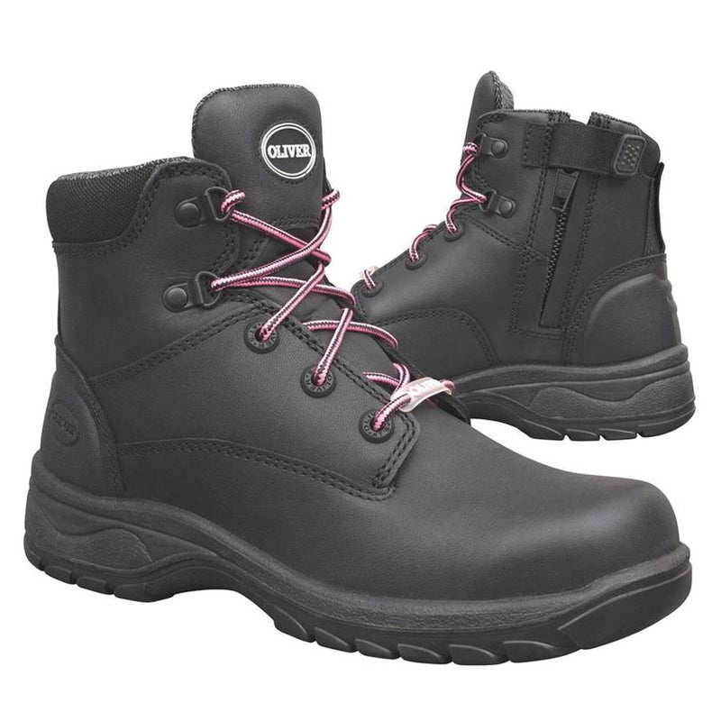 49-445Z OLIVER LADIES LACE UP ZIP SIDE LTHR BOOT