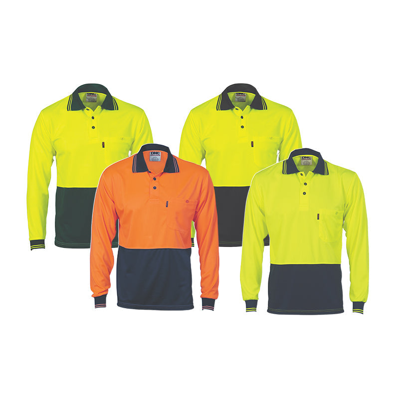 3813 DNC HI VIS 2 TONE COOL BREATHE LONG SLEEVE POLO SHIRT