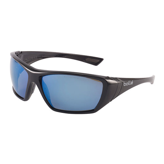 1652618 BOLLE HUSTLER BLACK FRAME BLUE MIRROR POLARISED LENS SAFETY GLASSES