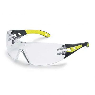 9192-230 UVEX PHEOS SMALL BLACK/LIME ARMS CLEAR THS LENS SAFETY GLASSES