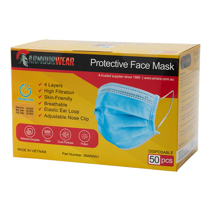 ARMOURWEAR SINGLE USE BLUE NON-SURGICAL PROCEDURE MASK 4 PLY BOX=50