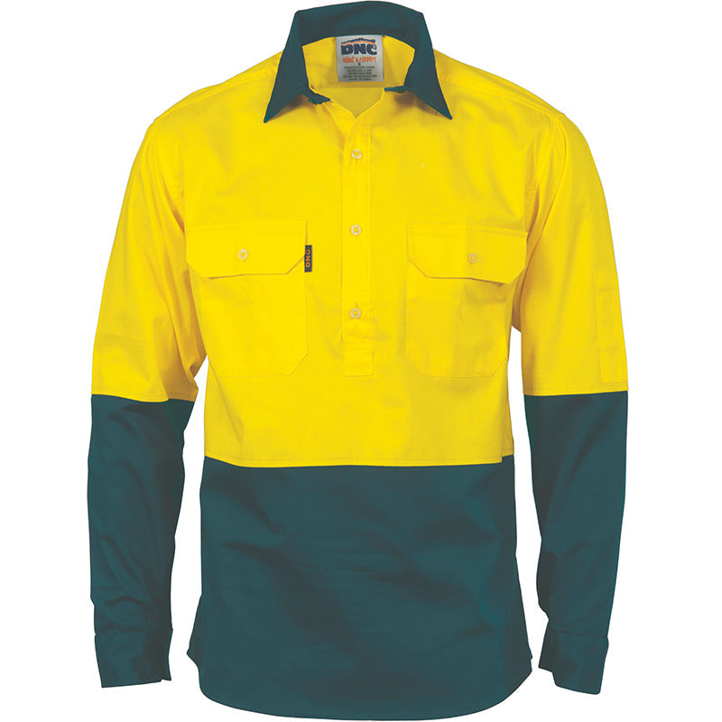 3834 DNC CLOSE FRONT COTTON DRILL L/S SHIRT WITH GUSSET SLEEVE