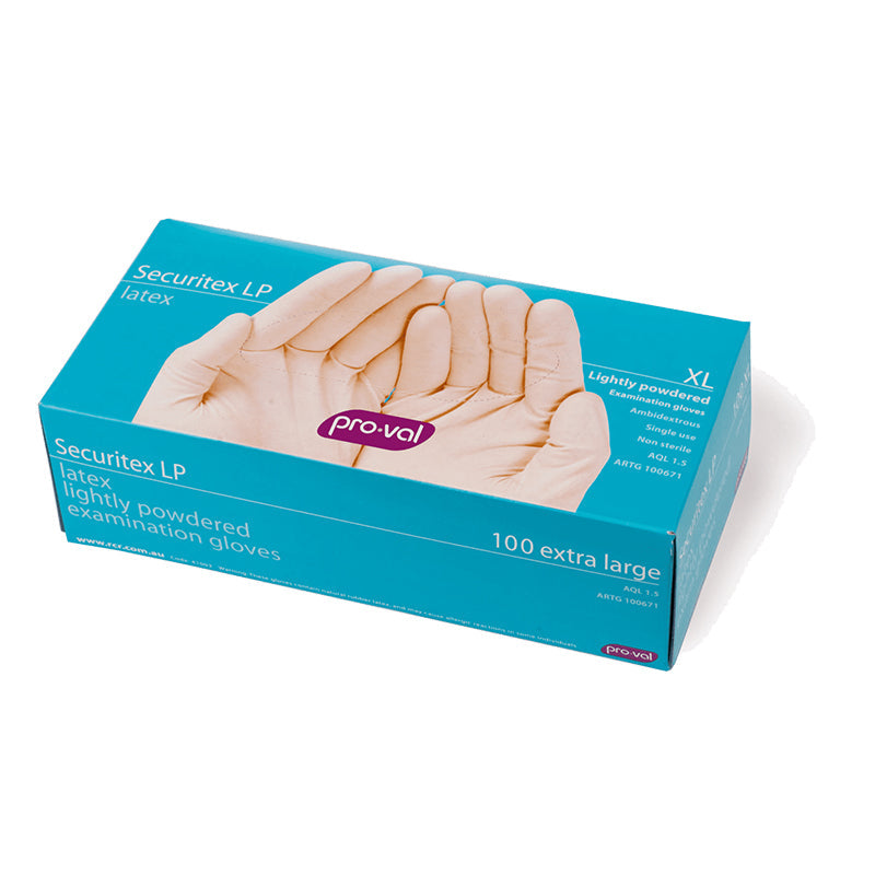 41001 RCR SECURITEX LP LATEX EXAM GLOVE MEDIUM BX=100