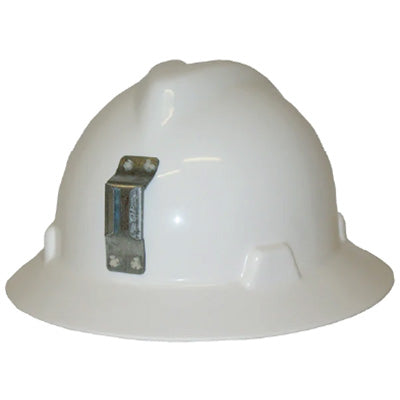 224165WH MSA V-GARD WHITE FULL BRIM HARD HAT WITH METAL LAMP BRACKET 4 POINT PUSH KEY HARNESS