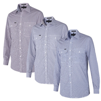 RMPC058 MENS YARN DYE STRIPE LONG SLEEVE SHIRT DUAL POCKET