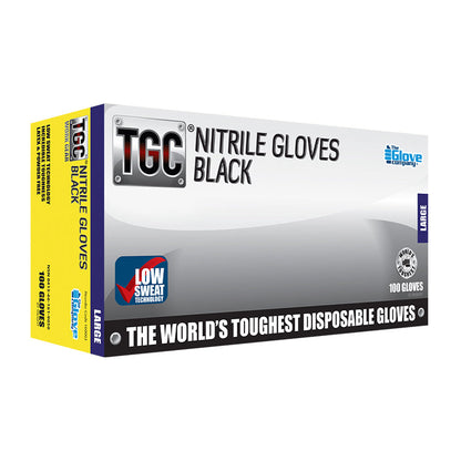 TGC BLACK NITRILE DISPOSABLE GLOVES BX=100