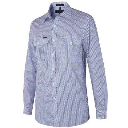 RMPC058 MENS YARN DYE STRIPE LONG SLEEVE SHIRT DUAL POCKET