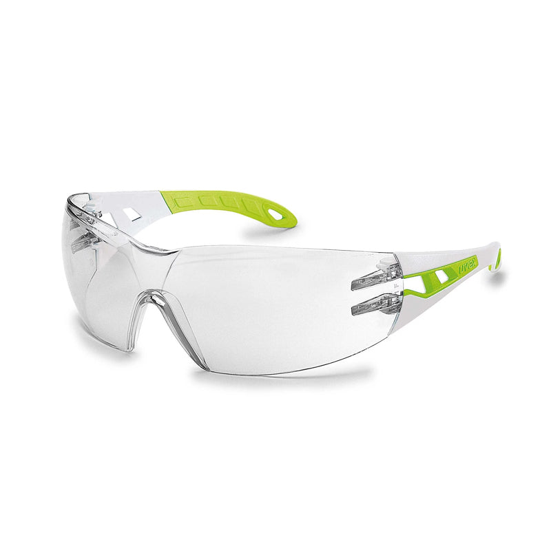 9192-200 UVEX PHEOS WHITE/LIME FRAME CLEAR ANTI-FOG LENS-SMALL SAFETY GLASSES
