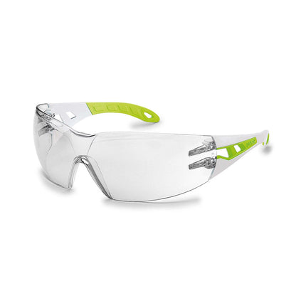 9192-200 UVEX PHEOS WHITE/LIME FRAME CLEAR ANTI-FOG LENS-SMALL SAFETY GLASSES